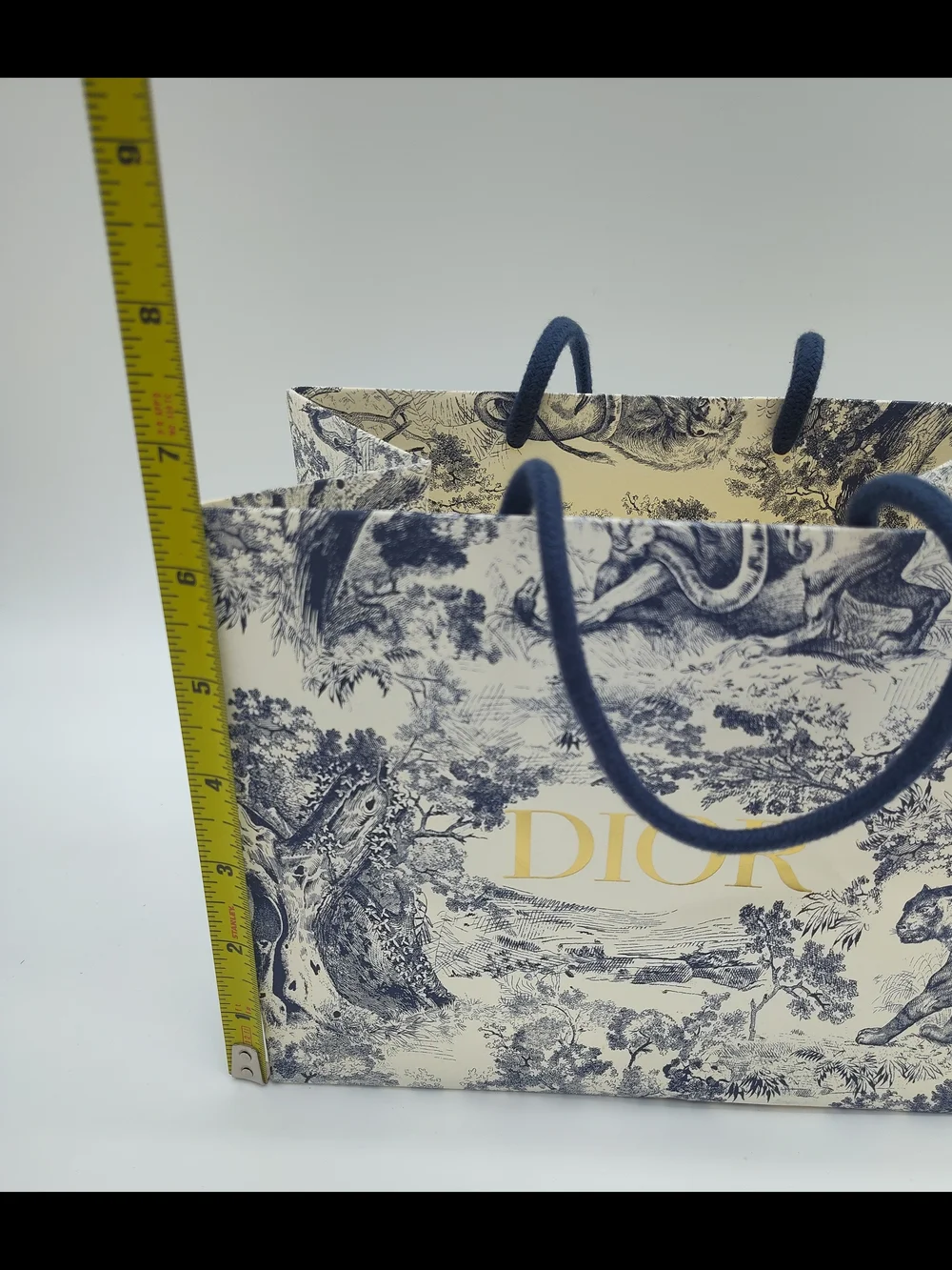 DIOR Toile Jungle Navy Gift Bag Gold Logo Boutique Packaging Tiger Medium EUC